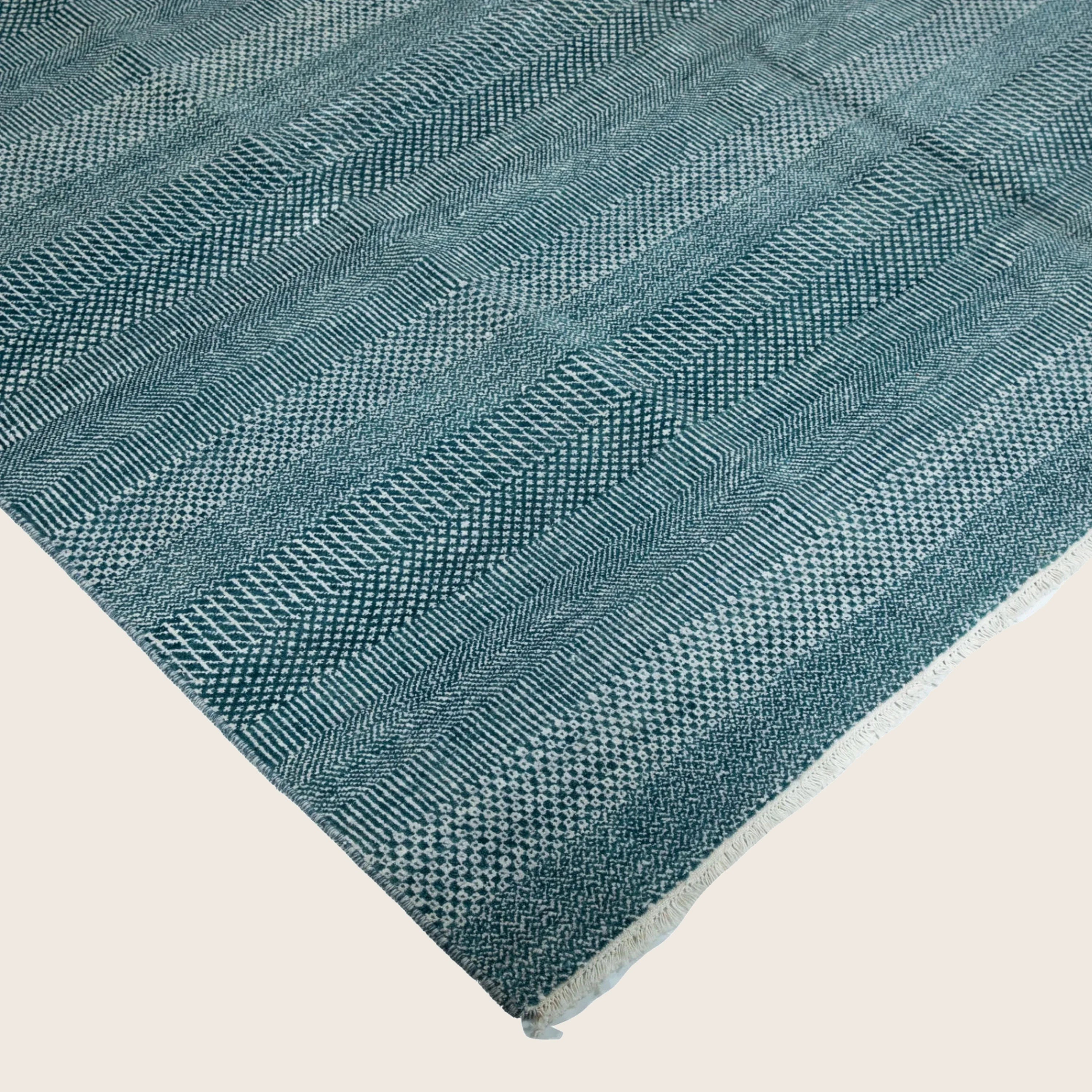 Blaue Übergangs Indo Savannah Wolle Seidenmischung Teppich - 8' x 10'1'