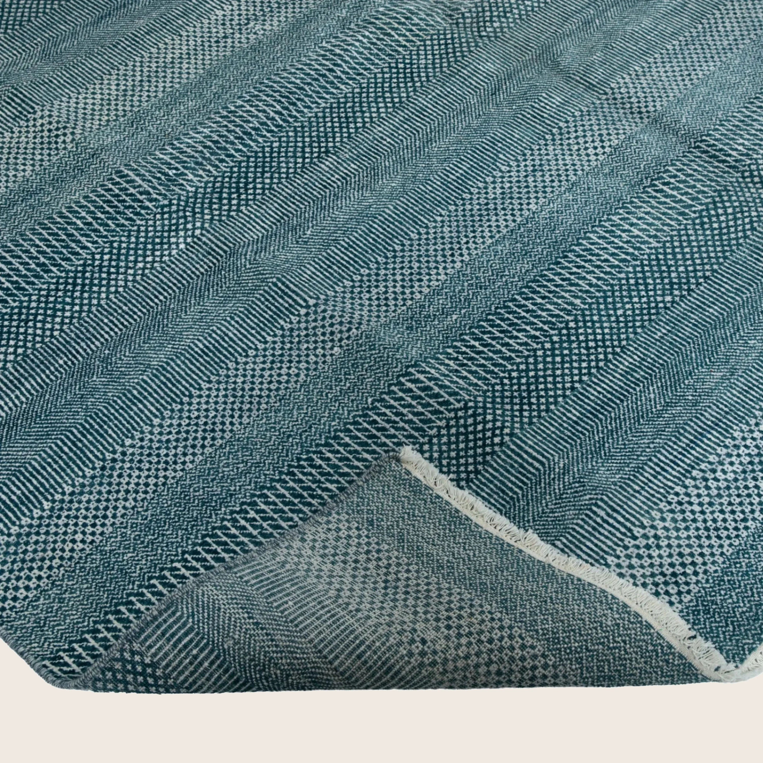 Blaue Übergangs Indo Savannah Wolle Seidenmischung Teppich - 8' x 10'1'