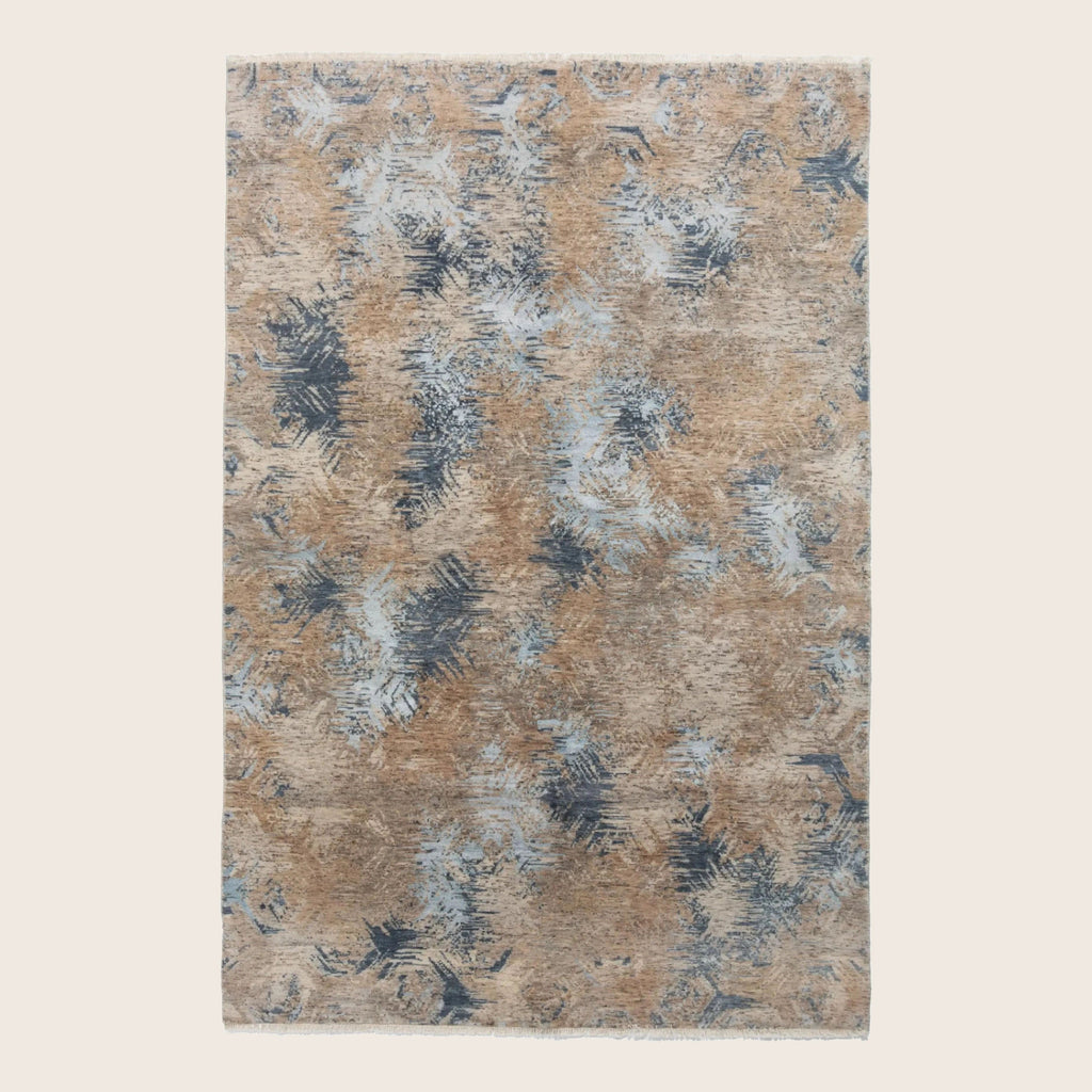 Braun Blau Contemporay Indo Ikat Teppich aus Wolle und Kunstseide - 6'1' x 9'1'