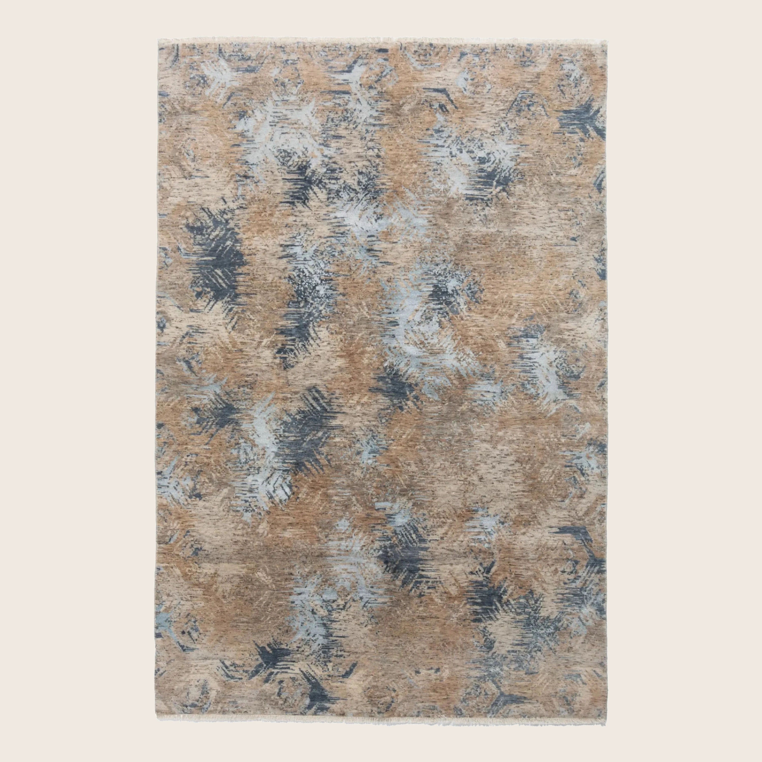 Braun Blau Contemporay Indo Ikat Teppich aus Wolle und Kunstseide - 6'1' x 9'1'