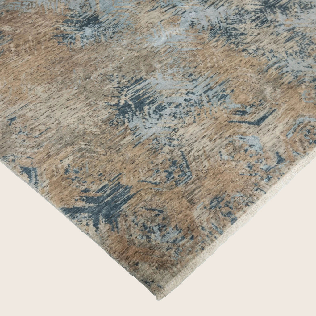 Braun Blau Contemporay Indo Ikat Teppich aus Wolle und Kunstseide - 6'1' x 9'1'