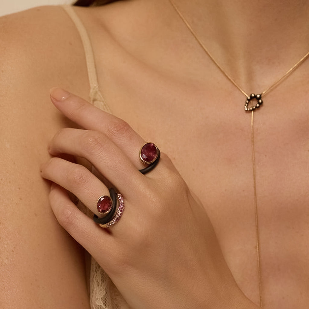 Wave Ring mit Rosa Sapphires