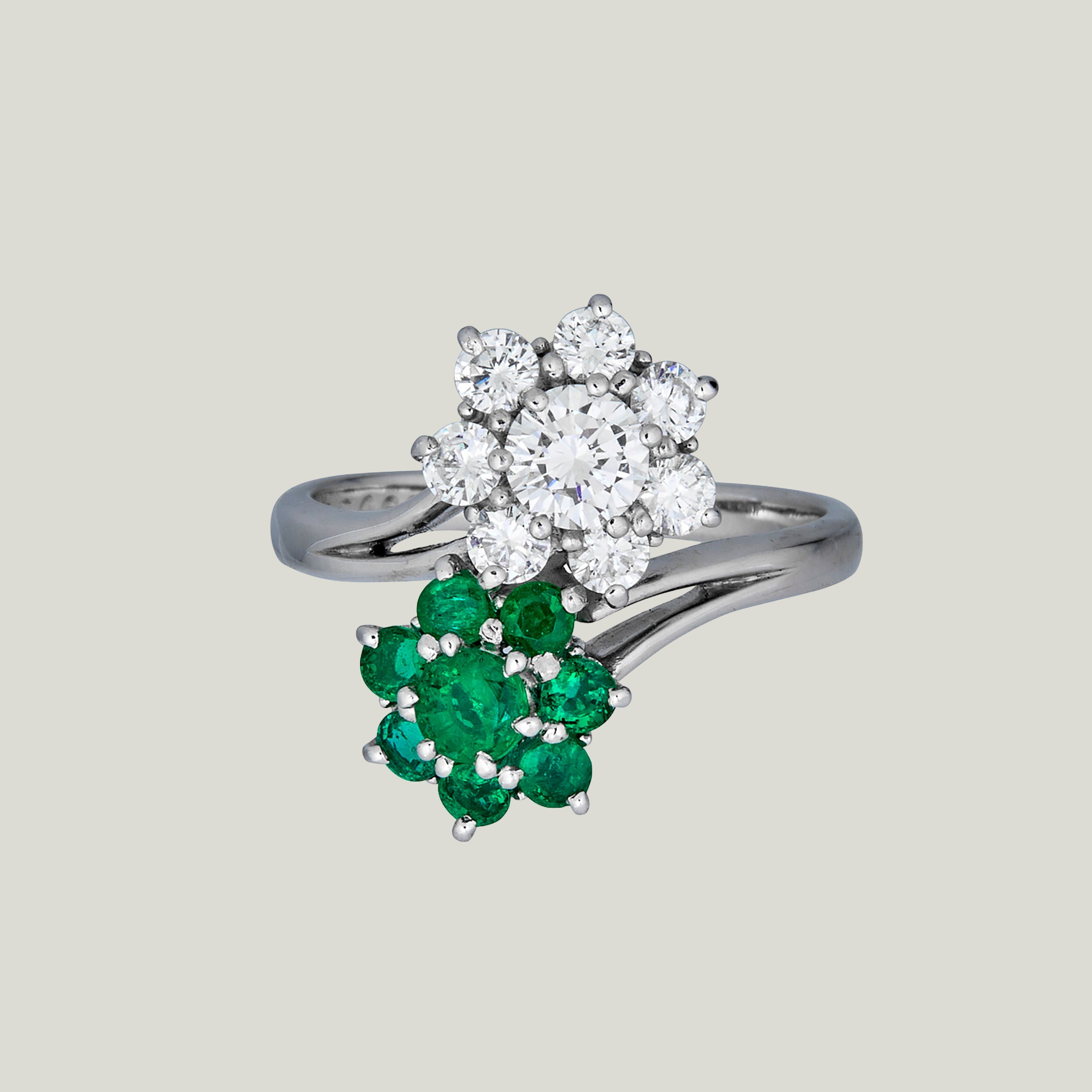 Platinum, Diamond, Emerald Toi et Moi Ring