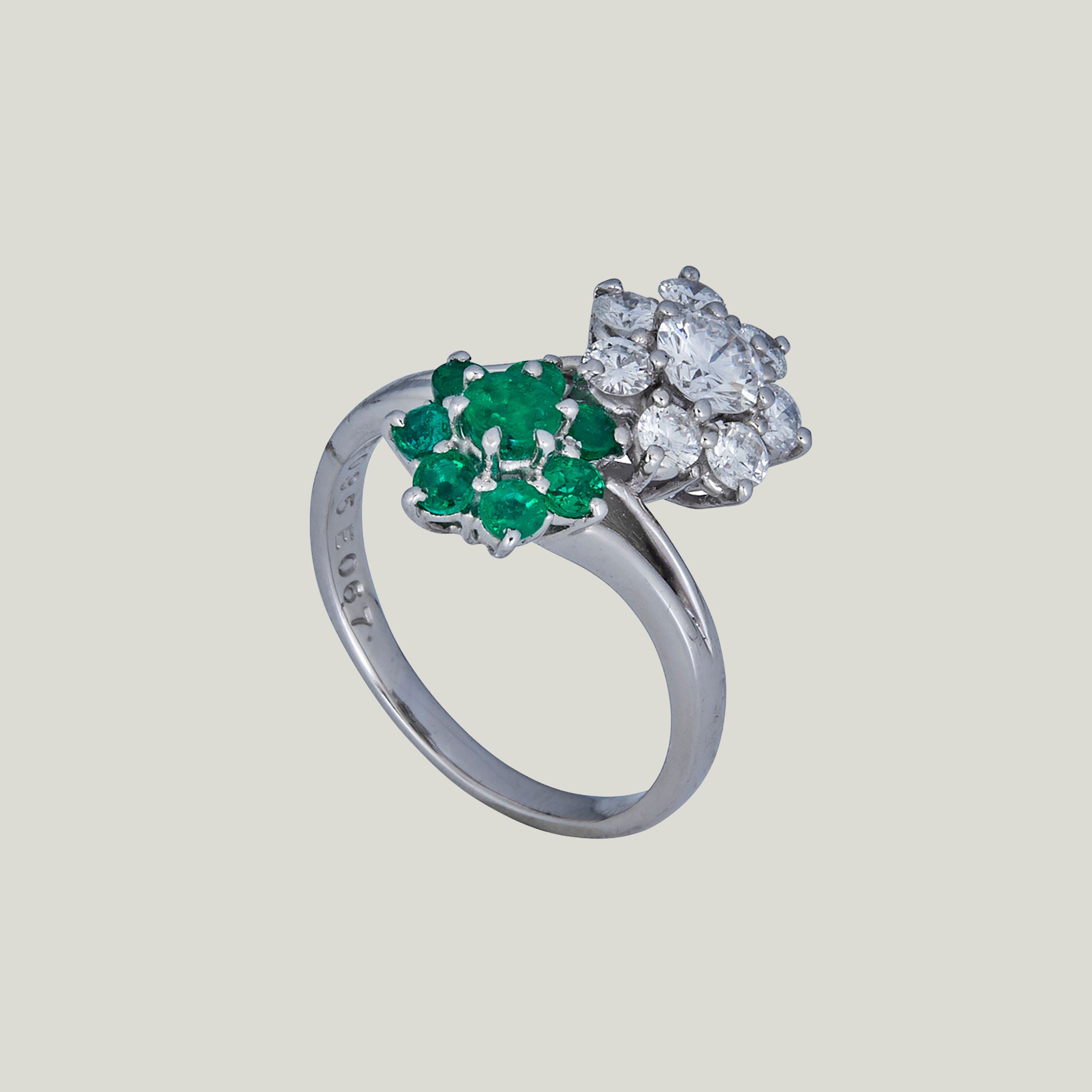 Platinum, Diamond, Emerald Toi et Moi Ring