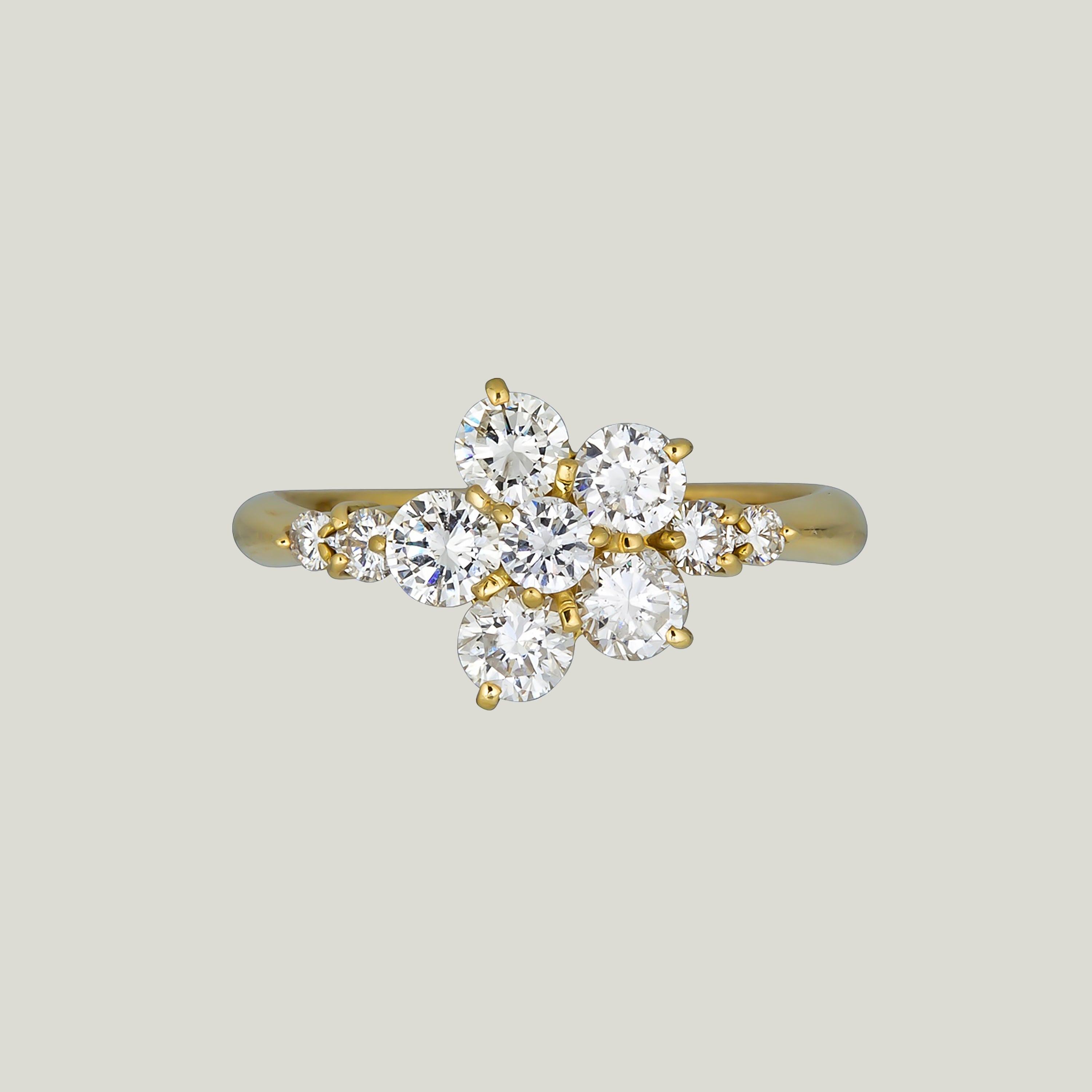 18K Gelbgold 1,04 ct. Diamantblumenring