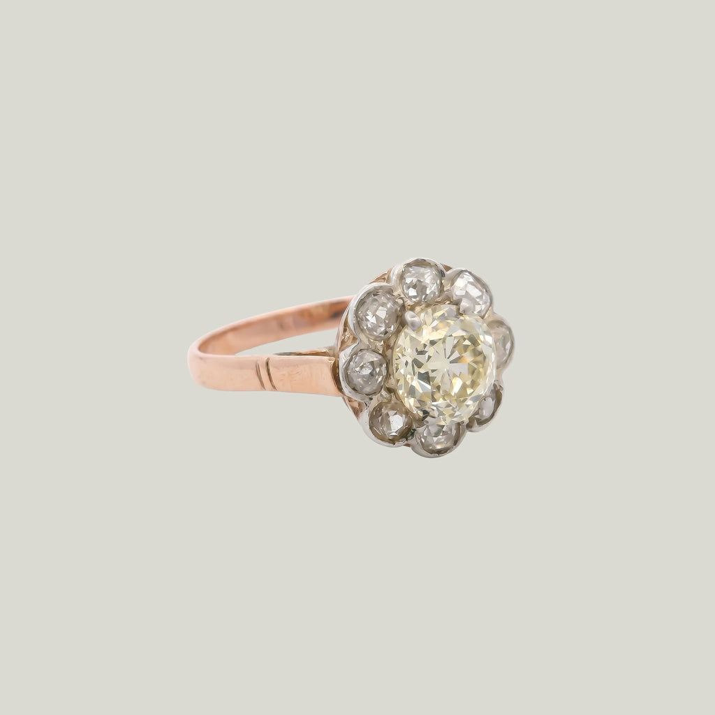 Antike 14K Weiß und Gelbgold 1,30 ct. Diamant-Verlobungsring