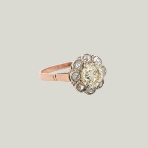 Antike 14K Weiß und Gelbgold 1,30 ct. Diamant-Verlobungsring