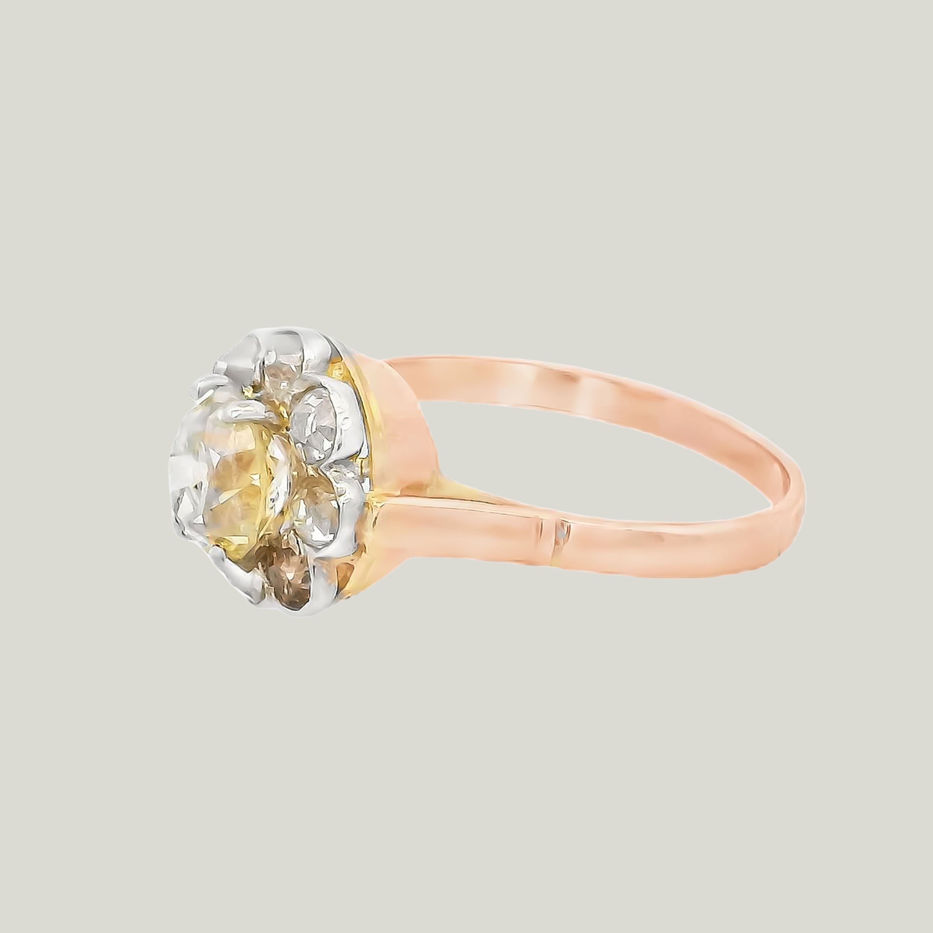 Antike 14K Weiß und Gelbgold 1,30 ct. Diamant-Verlobungsring