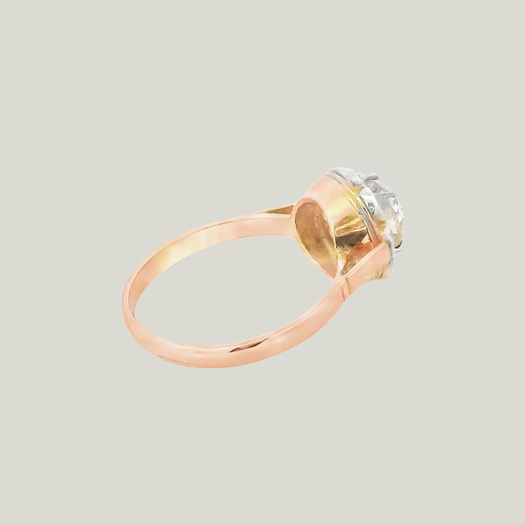 Antike 14K Weiß und Gelbgold 1,30 ct. Diamant-Verlobungsring