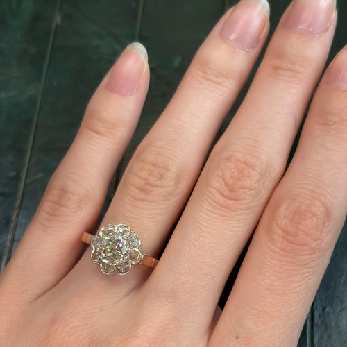 Antike 14K Weiß und Gelbgold 1,30 ct. Diamant-Verlobungsring
