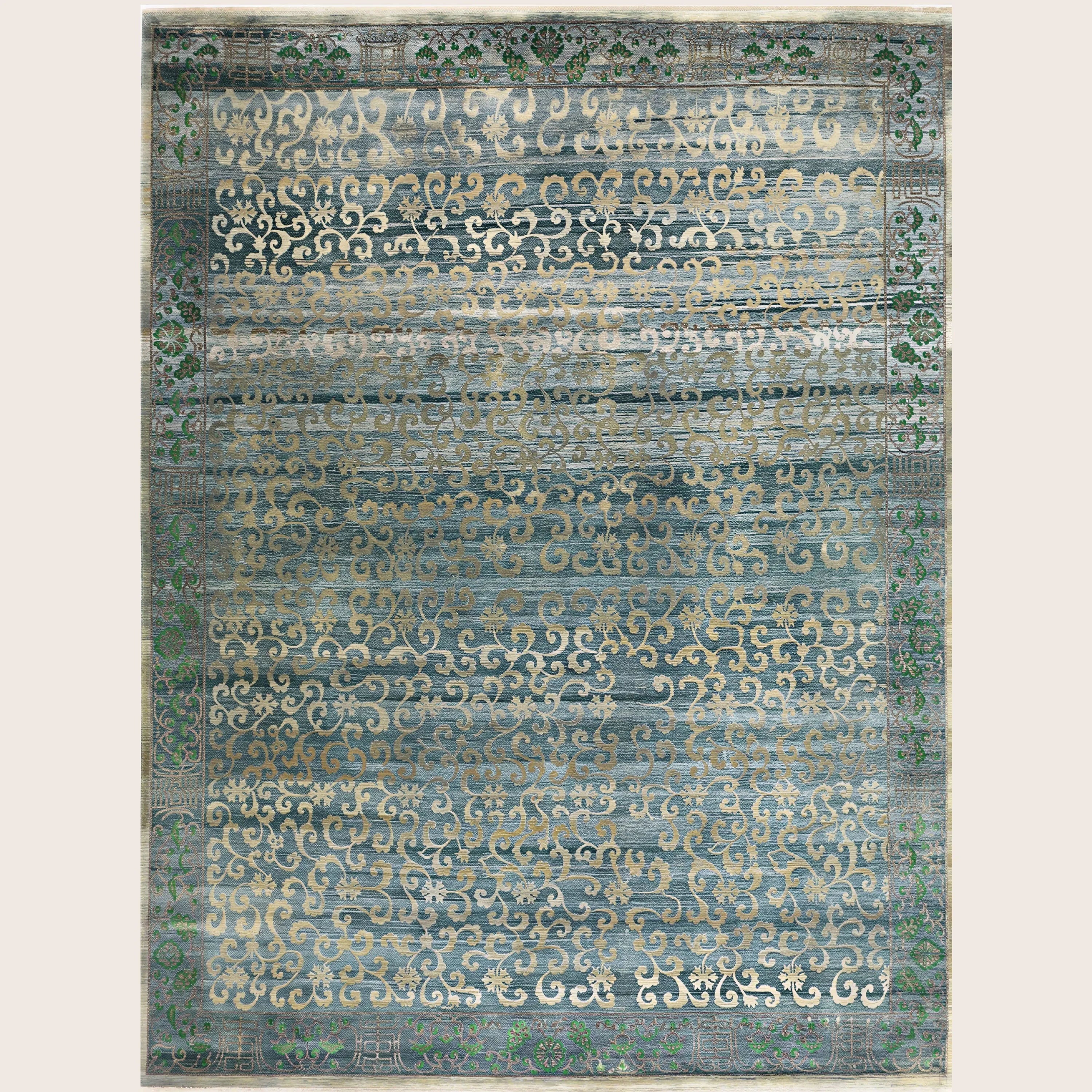 Blaue Alchemie Traditioneller Seidenwollteppich - 7'7' x 10'1''