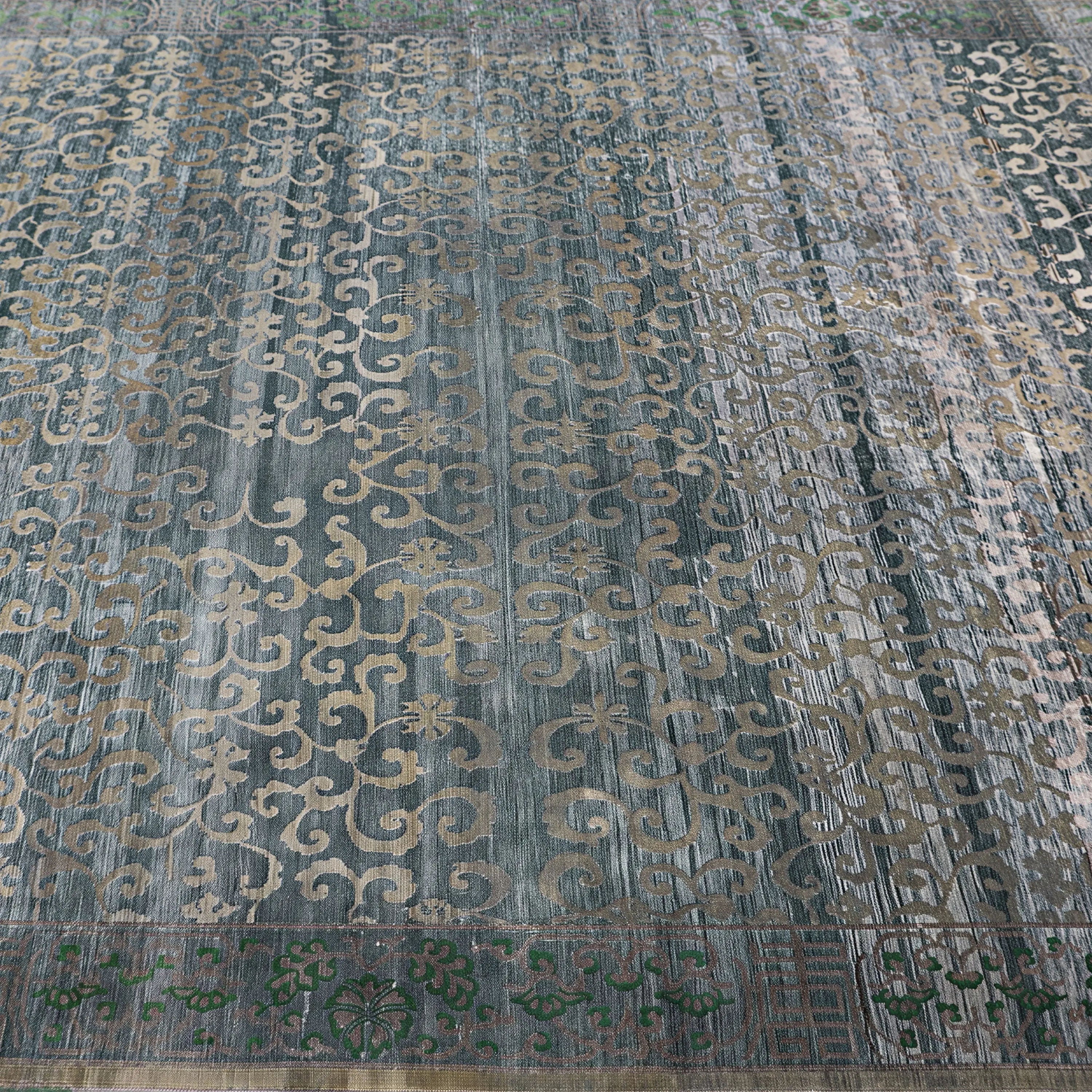 Blaue Alchemie Traditioneller Seidenwollteppich - 7'7' x 10'1''