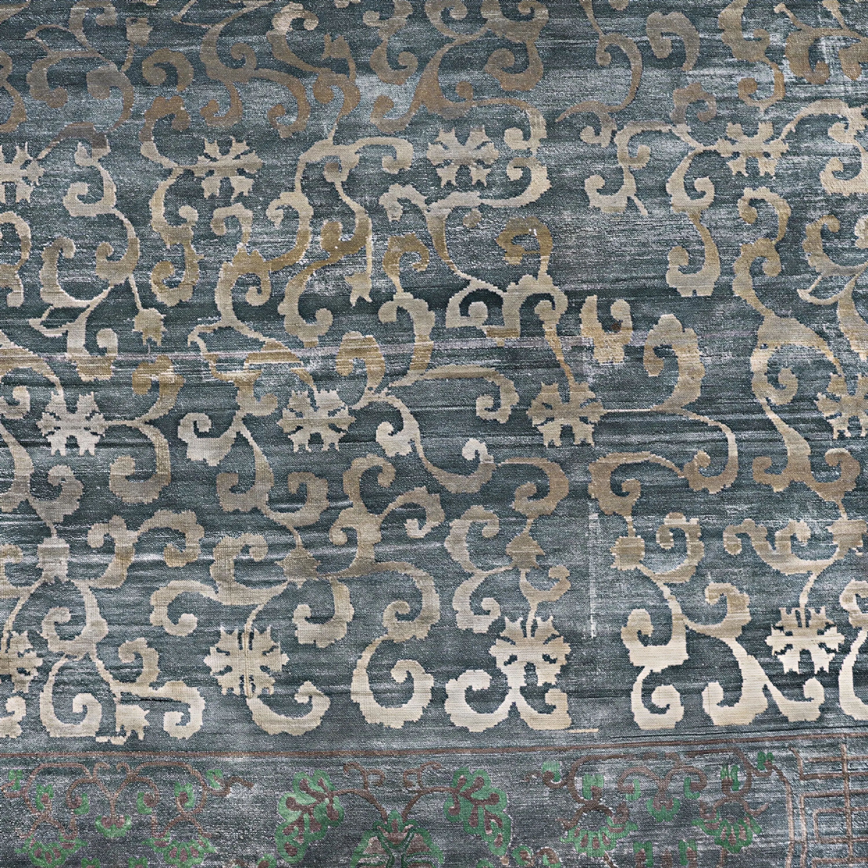 Blaue Alchemie Traditioneller Seidenwollteppich - 7'7' x 10'1''