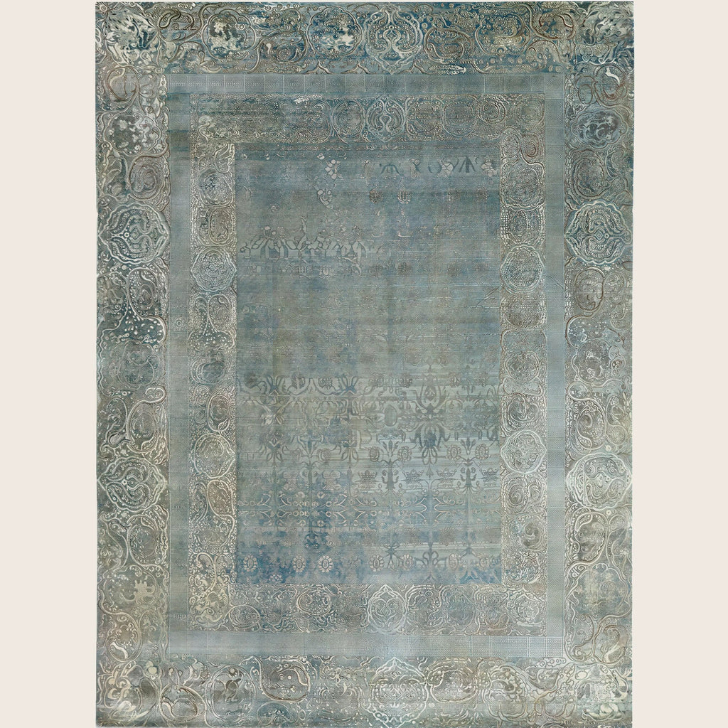 Blaue Alchemie Traditioneller Wollseiden-Mischteppich - 8'9' x 12'0'
