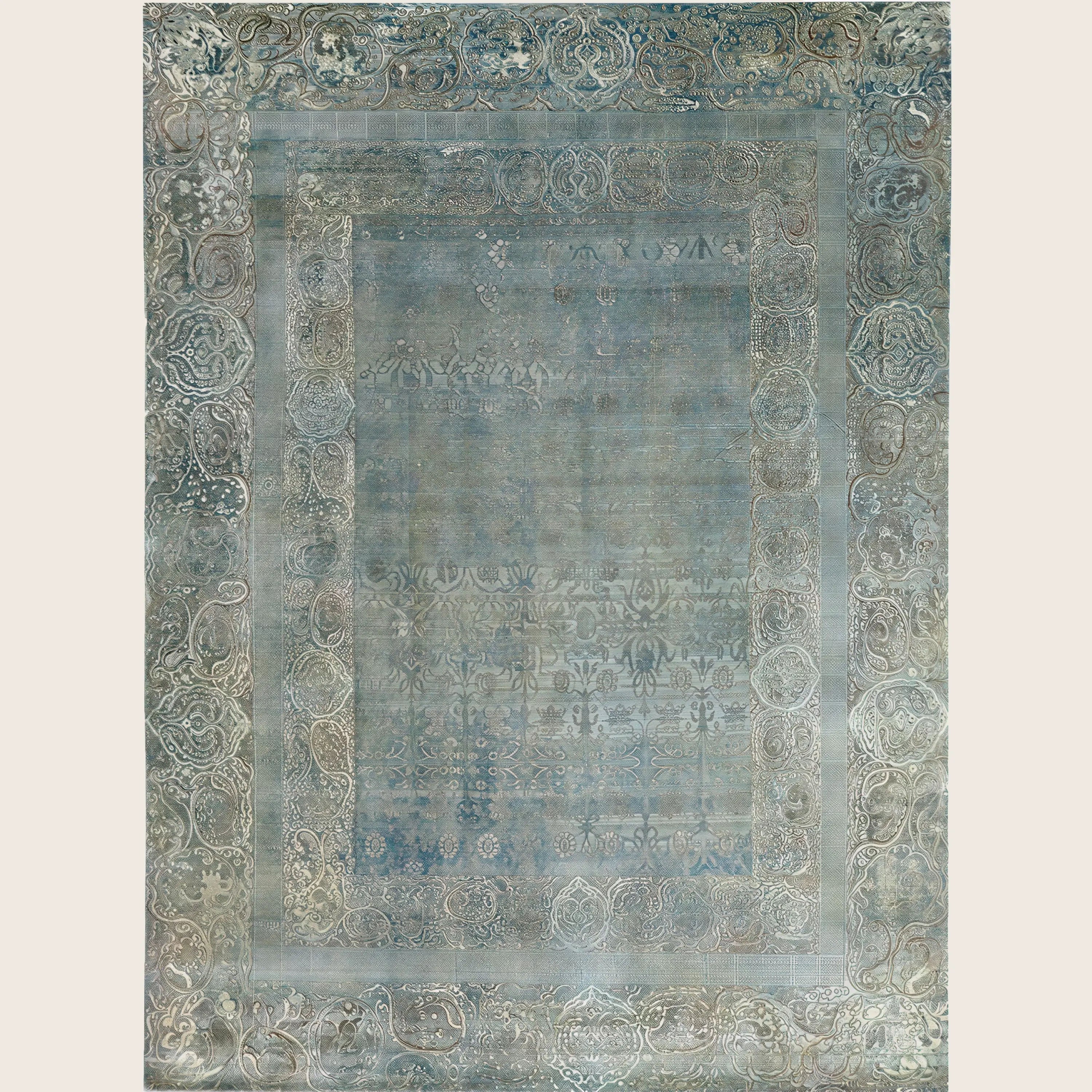 Blaue Alchemie Traditioneller Wollseiden-Mischteppich - 8'9' x 12'0'