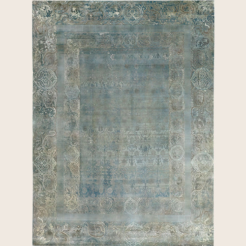 Blaue Alchemie Traditioneller Wollseiden-Mischteppich - 8'9' x 12'0'