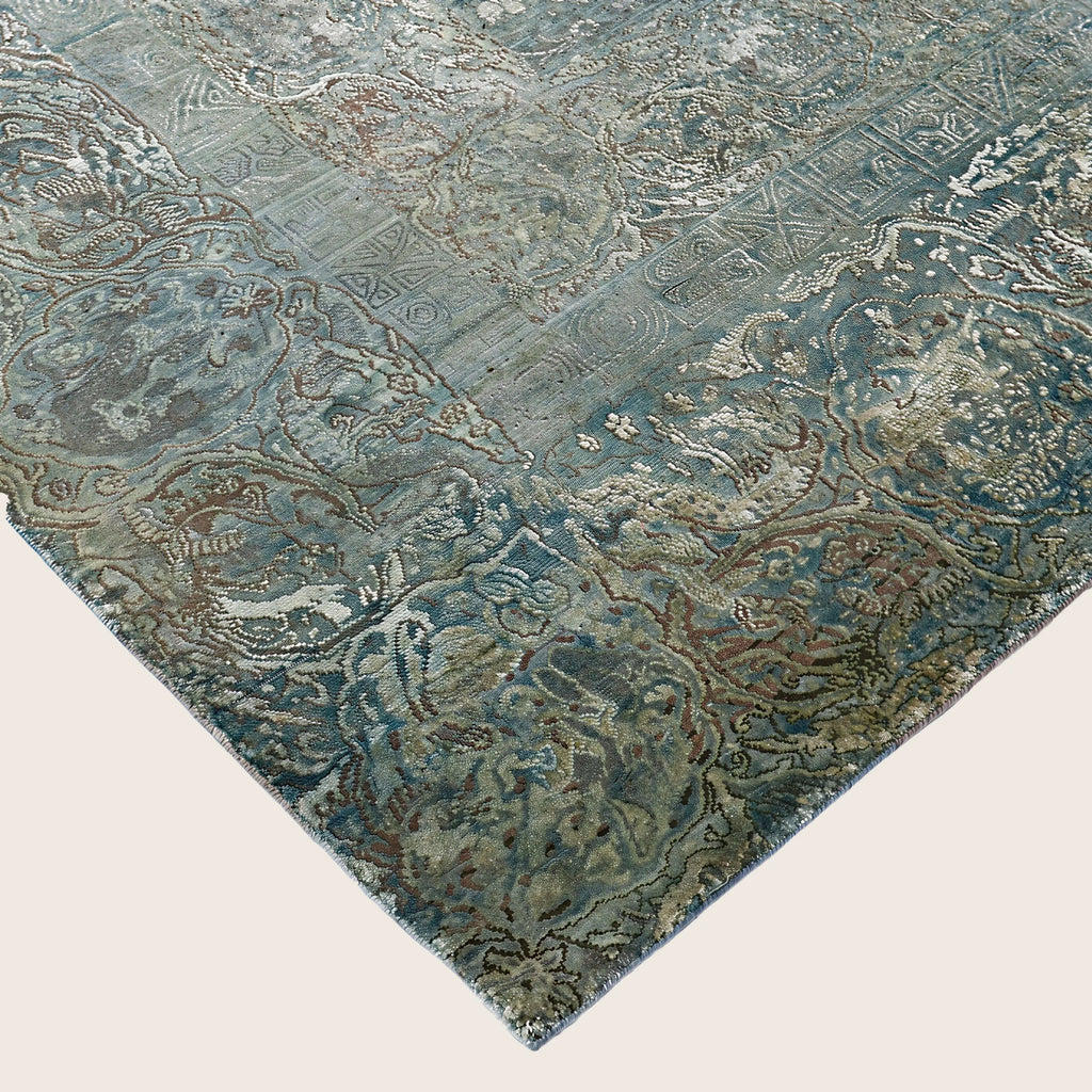 Blaue Alchemie Traditioneller Wollseiden-Mischteppich - 8'9' x 12'0'