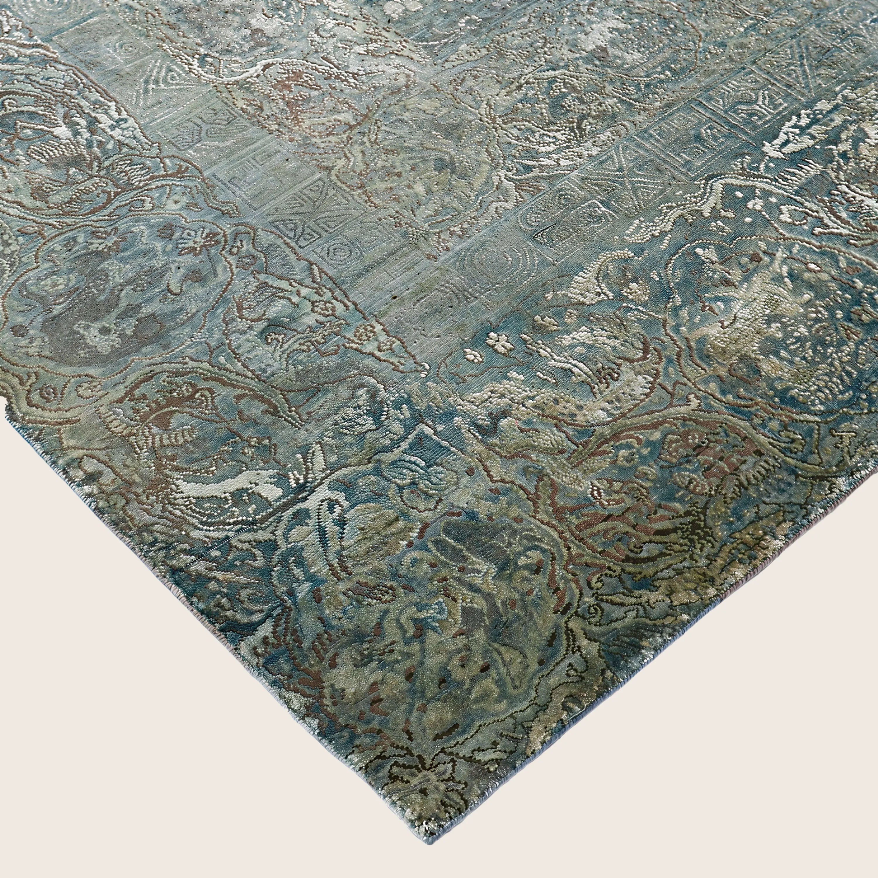 Blaue Alchemie Traditioneller Wollseiden-Mischteppich - 8'9' x 12'0'