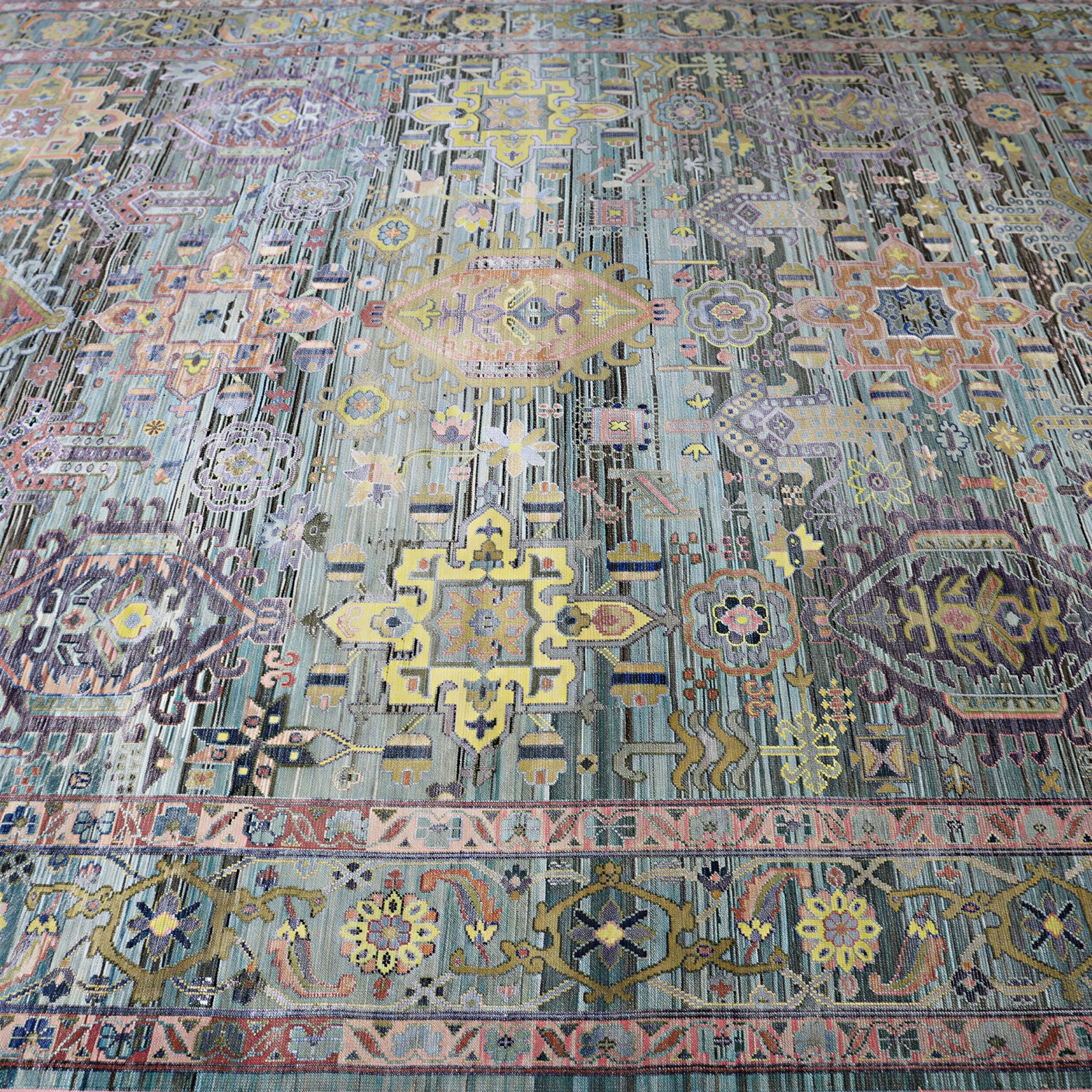 Blau Multi Alchemy Traditionelle Wollseide Mischgewebe-Teppich - 9'0' x 12'1'