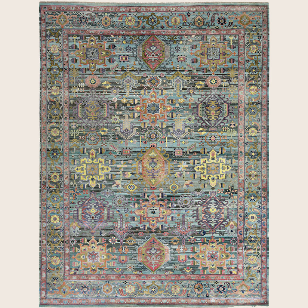Blau Multi Alchemy Traditionelle Wollseide Mischgewebe-Teppich - 9'0' x 12'1'