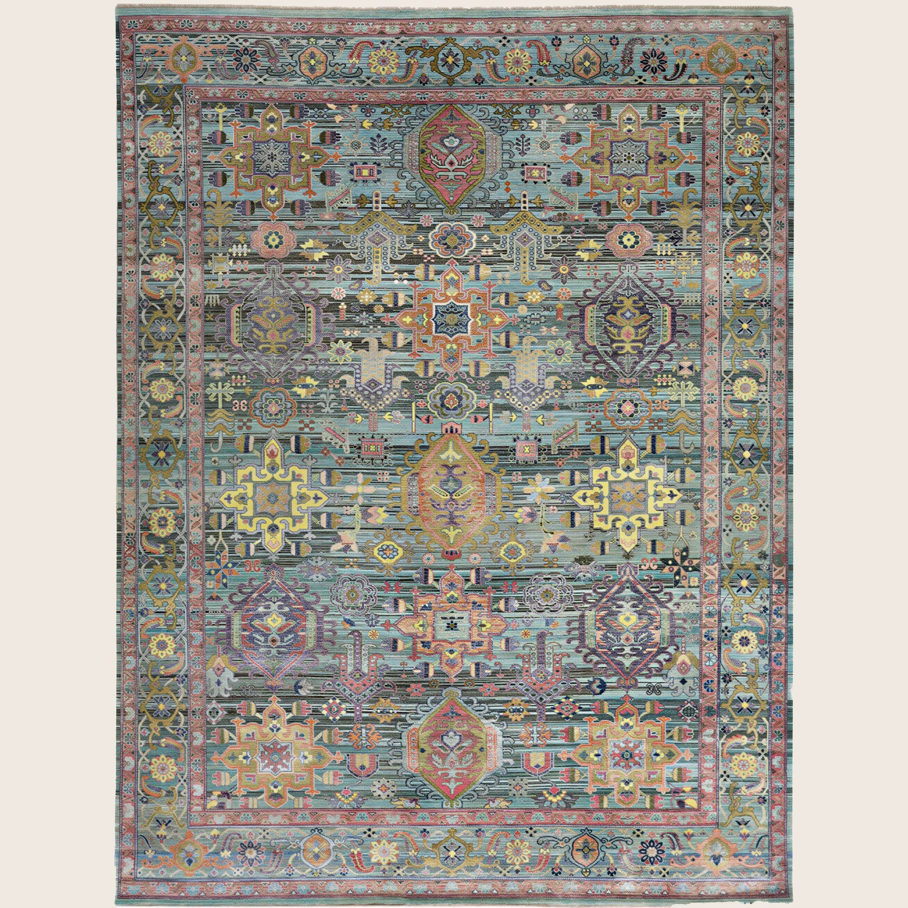 Blau Multi Alchemy Traditionelle Wollseide Mischgewebe-Teppich - 9'0' x 12'1'