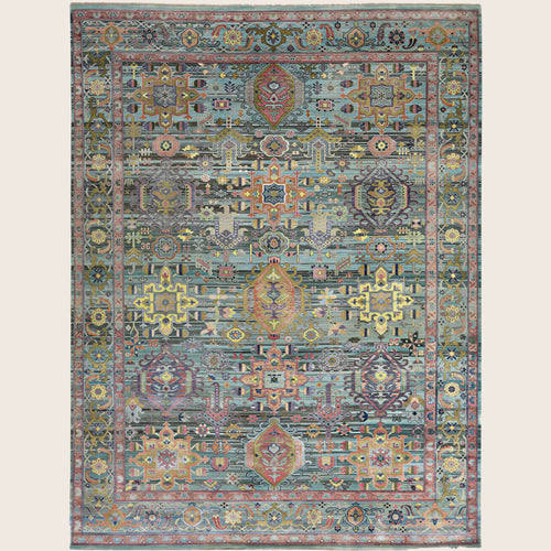 Blau Multi Alchemy Traditionelle Wollseide Mischgewebe-Teppich - 9'0' x 12'1'