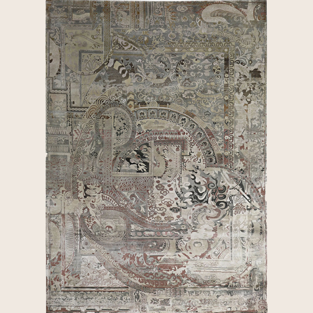 Braune Alchemie Traditioneller Seidenwollteppich - 9'11' x 14'3''