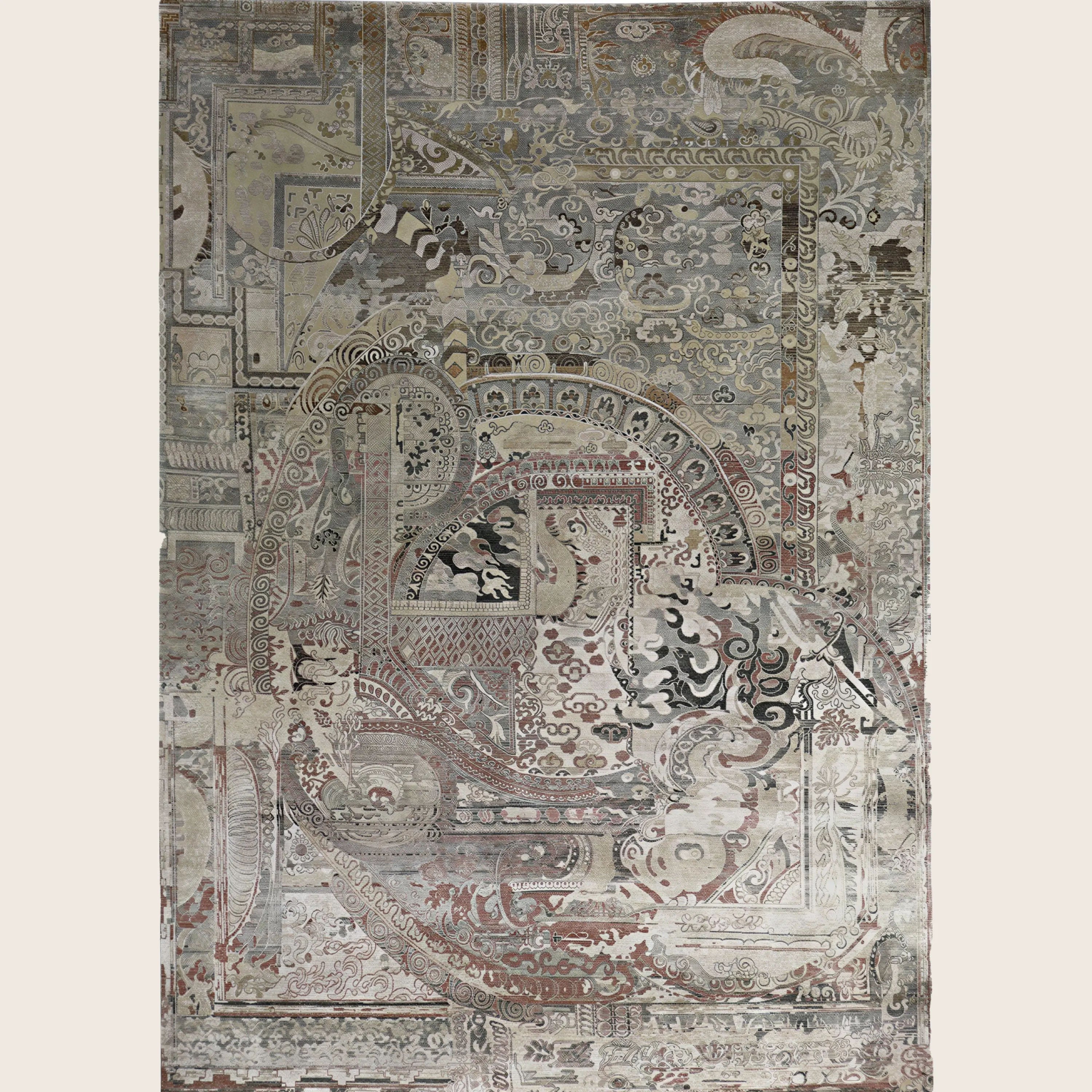 Braune Alchemie Traditioneller Seidenwollteppich - 9'11' x 14'3''
